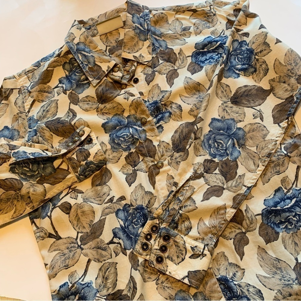LIZ CLAIBORNE vintage floral coastal cowgirl long sleeve horn snap western shirt - Picture 4 of 12